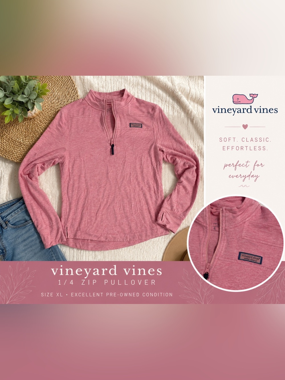 Vineyard Vines Pink Performance Quarter Zip Pullover XL